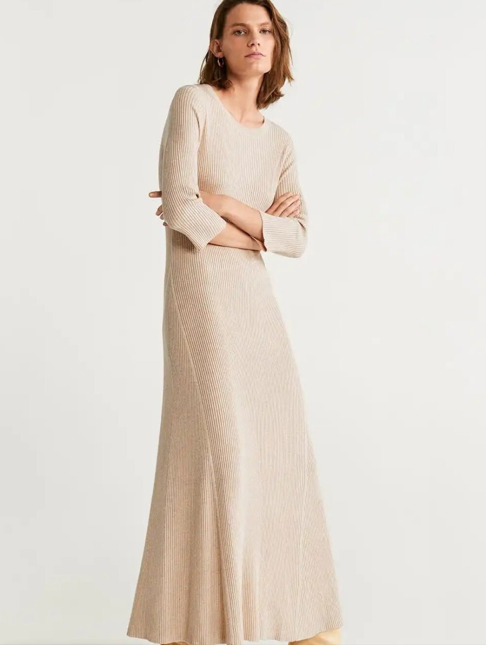 Mango Beige Ribbed Maxi Dress